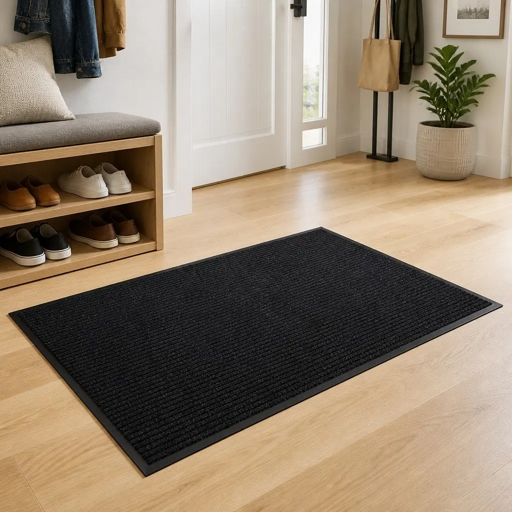 Door Mat Black 90x60cm Easy Clean Non-Slip PVC Backing for Entrance Floor