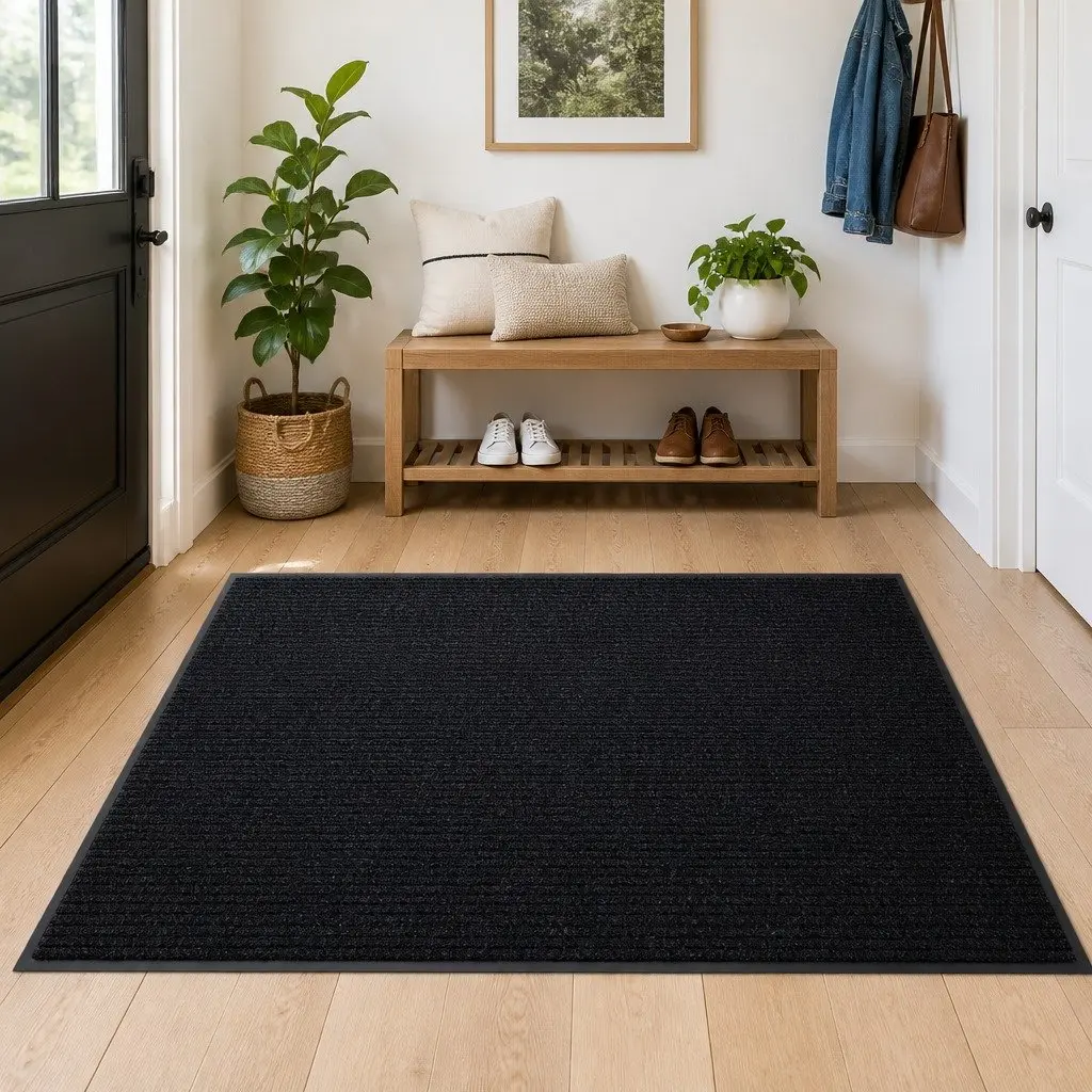 Door Mat Black 90 x 120 cm PVC Non-Slip Backing Home Office Entrance