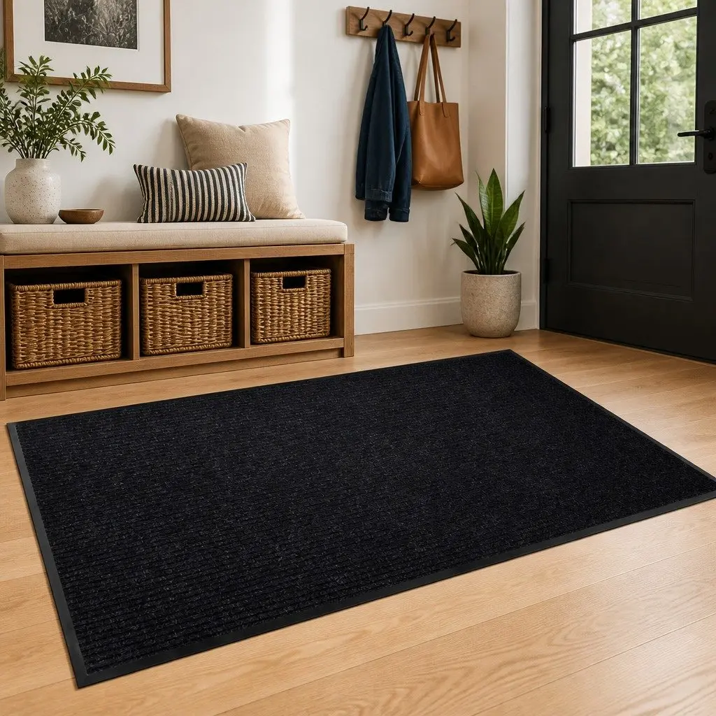Door Mat Black 120 x 180 cm Non-Slip PVC Backing Indoor Outdoor