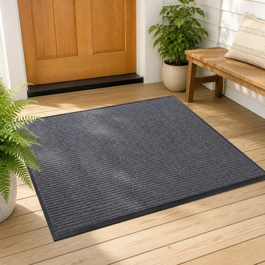 Grey Door Mat 90x150cm Non-Slip PVC Backing for Indoor Outdoor Use Entryway Carpet