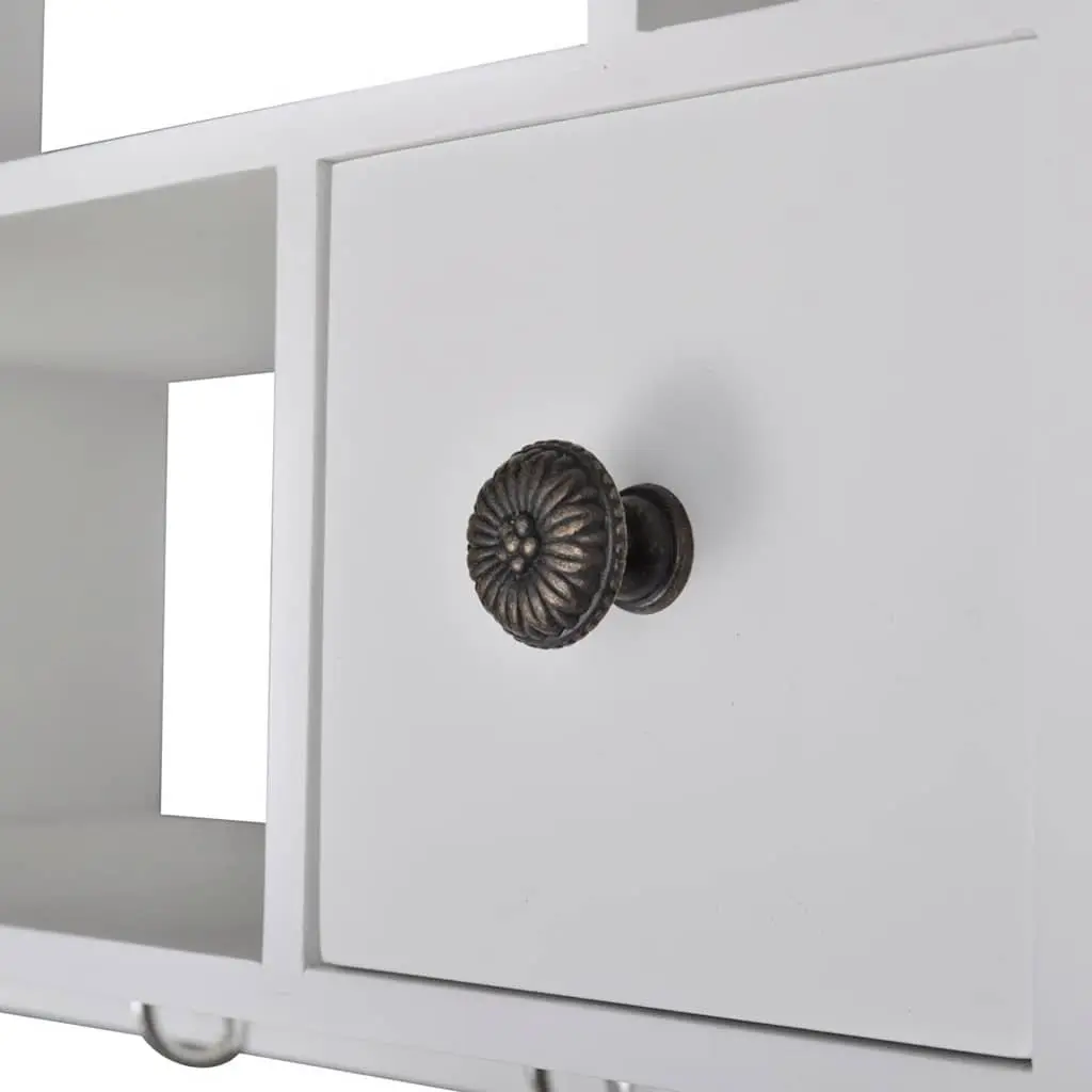 Wooden Kitchen Wall Cabinet White Antique Look 4 Drawers 4 Shelves Hooks