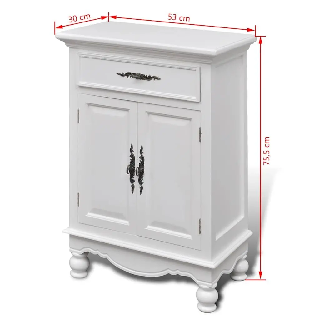 Wooden Floor Cabinet White Antique Style 2 Doors 1 Drawer Storage Organizer