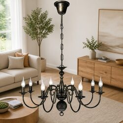 Antique Black Metal Chandelier 8 x E14 Pendant Lamp Ceiling Fixture Classic