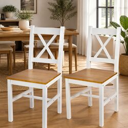 Dining Chairs 2 pcs White Kitchen Furniture Set Wooden Seat Furniture Elegant