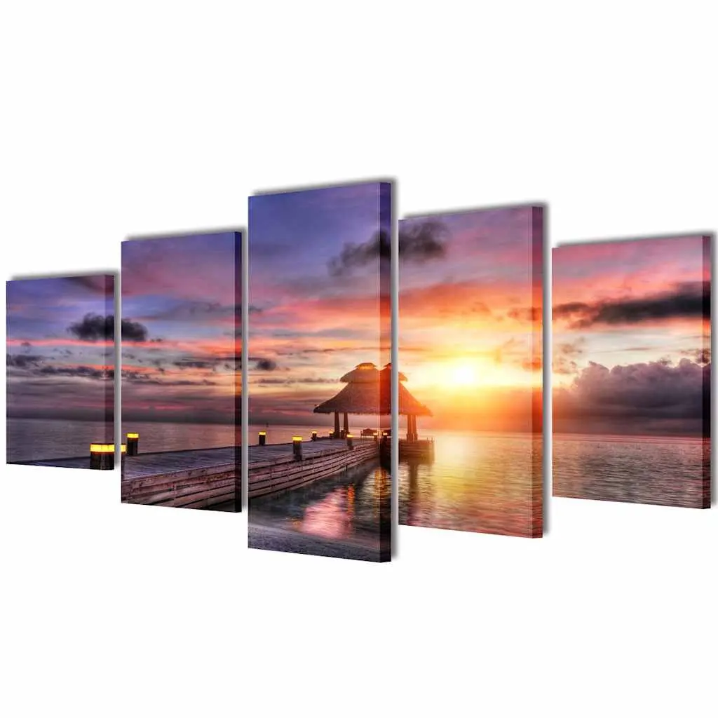 Canvas Wall Print Set Multicolour 200 x 100cm Beach Pavilion Tropical Theme