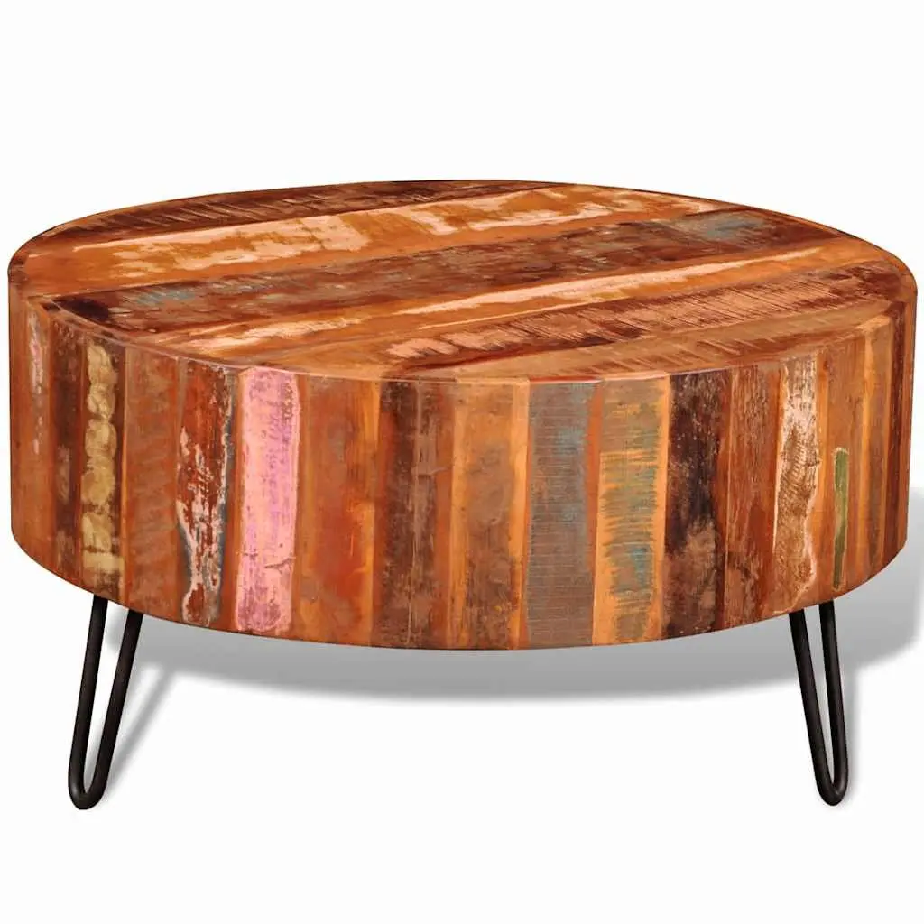 Round Brown Solid Reclaimed Wood Coffee Table Vintage Handmade Antique Style