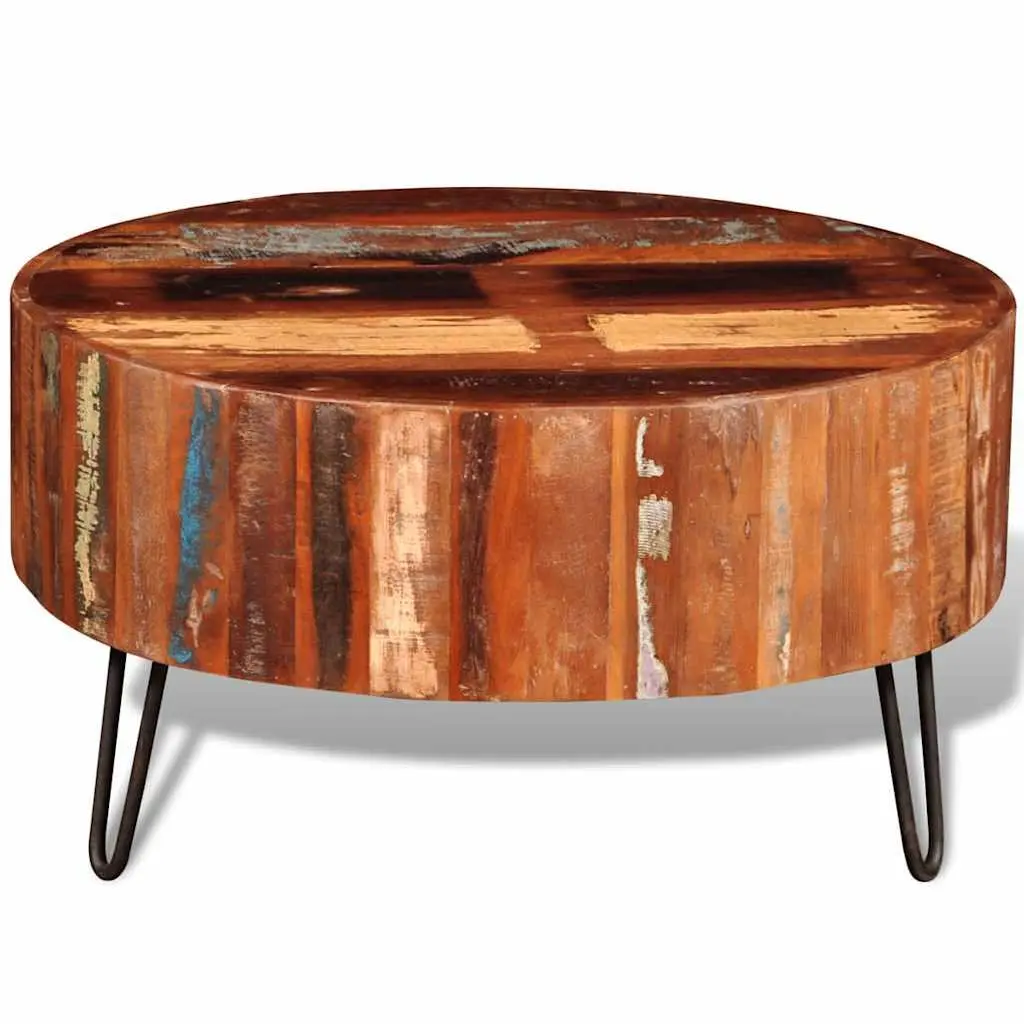 Round Brown Solid Reclaimed Wood Coffee Table Vintage Handmade Antique Style