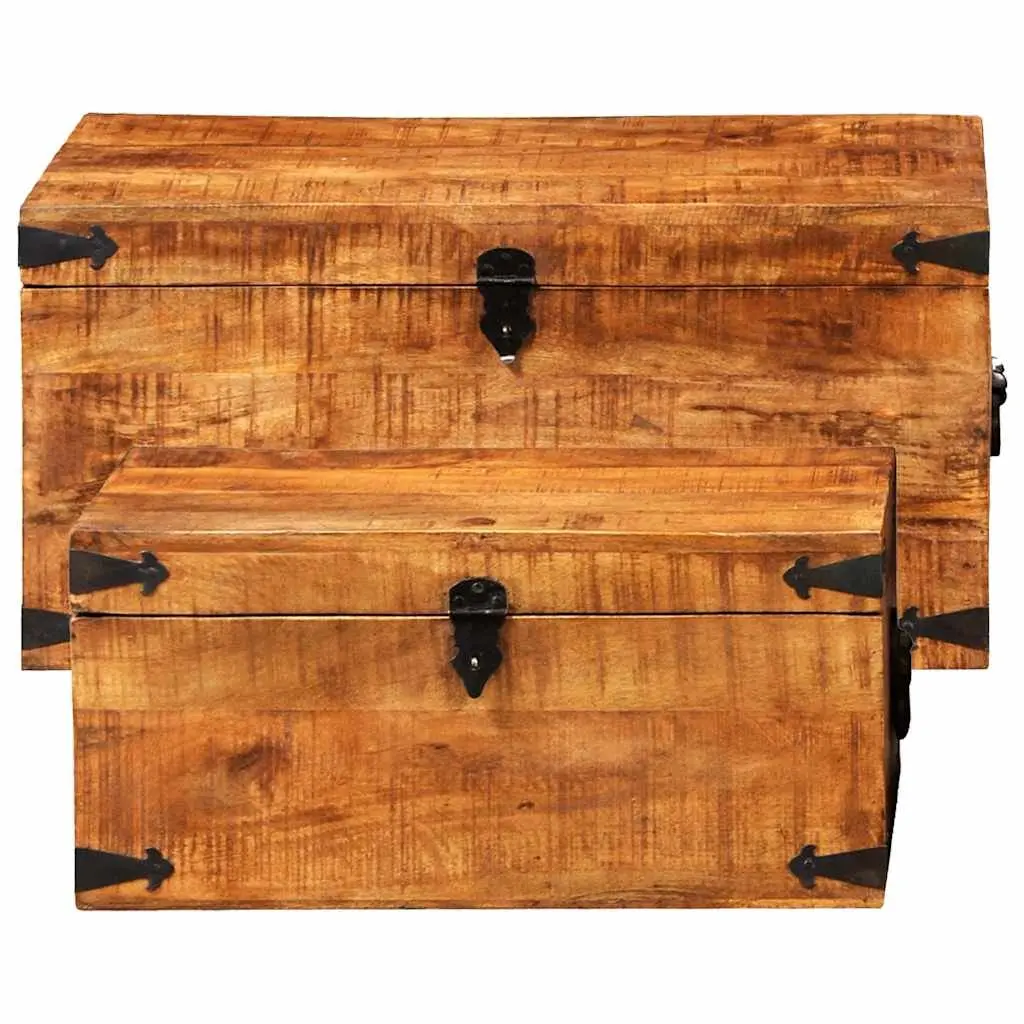 Storage Chest Set 2 Pieces Brown Handmade Wooden Home Organization Furniture