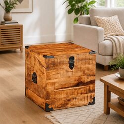 Storage Chest Cubic Rough Mango Wood Handmade Solid Wooden Cabinet Bedroom