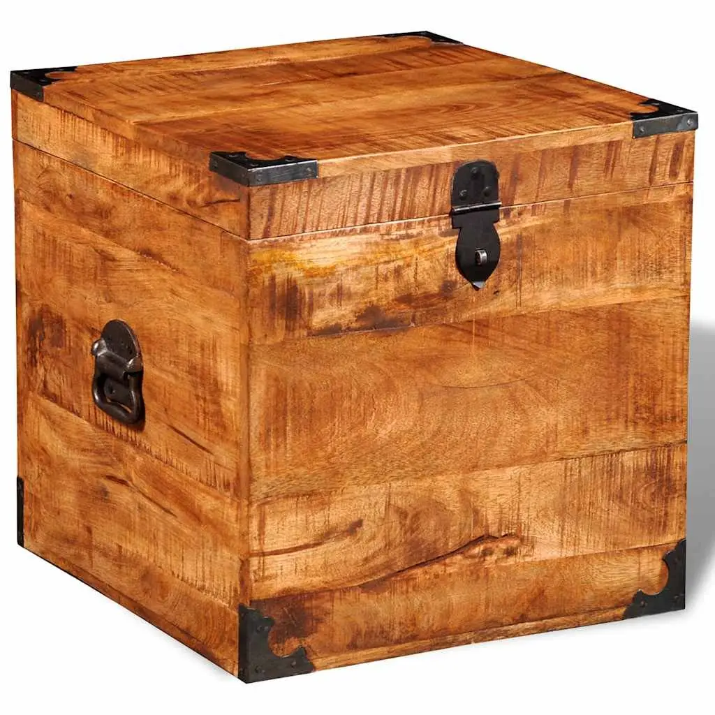 Storage Chest Brown Cubic Handmade Solid Rough Mango Wood Bedroom