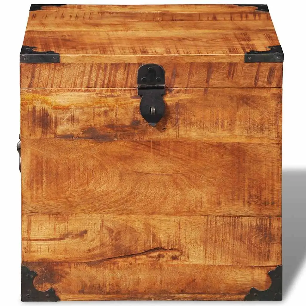 Storage Chest Brown Cubic Handmade Solid Rough Mango Wood Bedroom