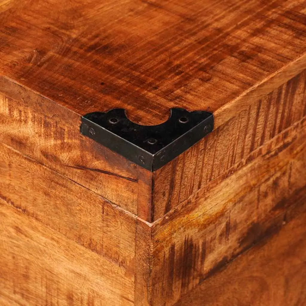 Storage Chest Brown Cubic Handmade Solid Rough Mango Wood Bedroom