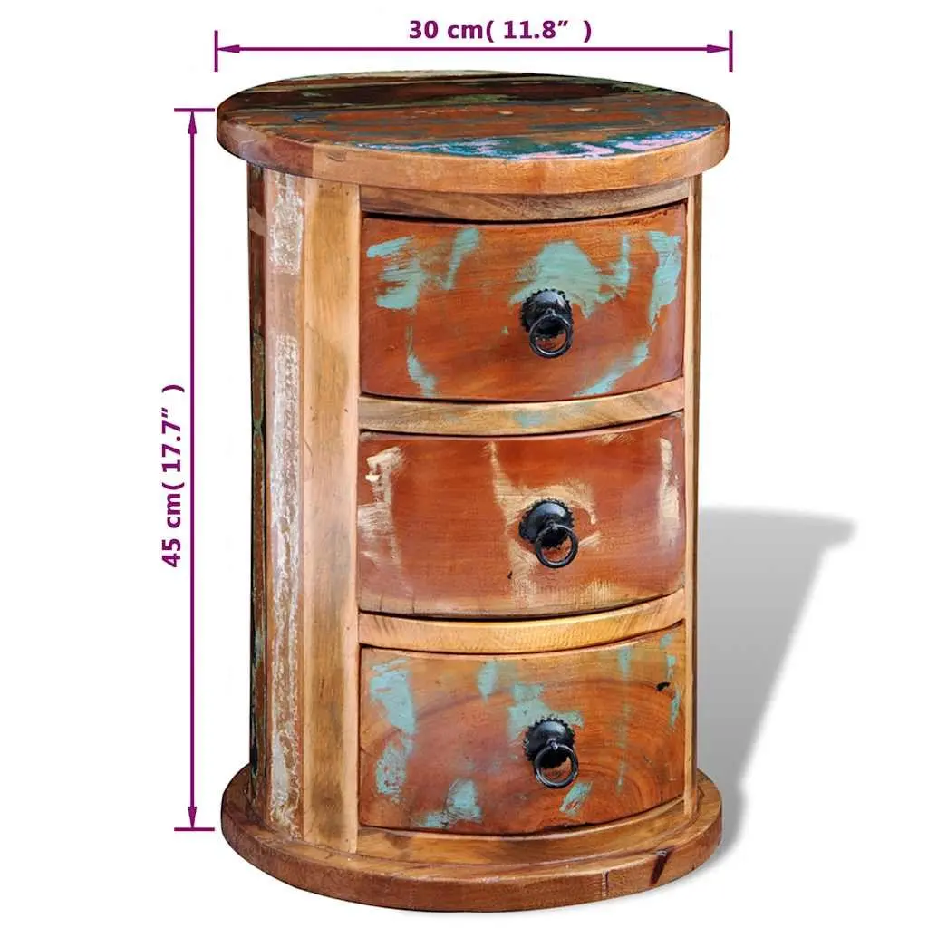 Storage Cabinet Brown 3 Drawers Antique Style Reclaimed Wood