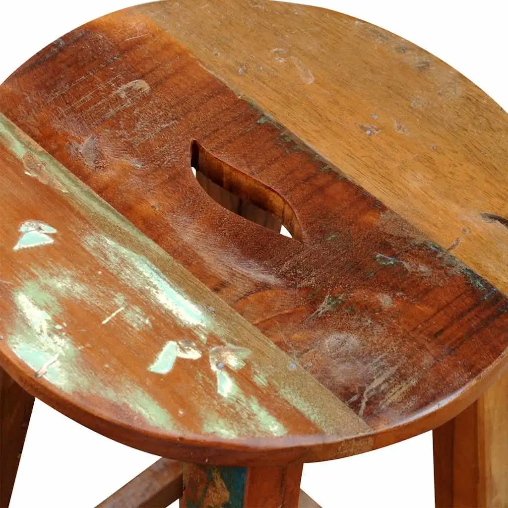 Bar Stool Brown Reclaimed Wood Antique Style Footrest
