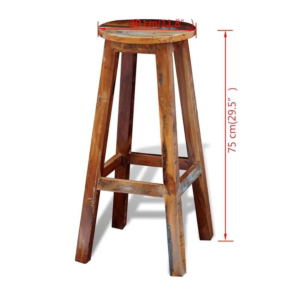 Bar Stool Brown Reclaimed Wood Antique Style Footrest
