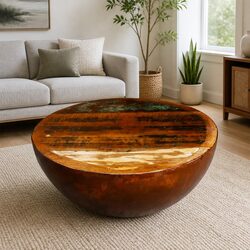 Distinctive Bowl-Shaped Coffee Table with Steel Base