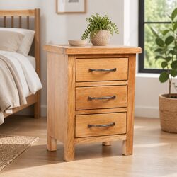 Compact 3 Drawer Nightstand in Solid Wood