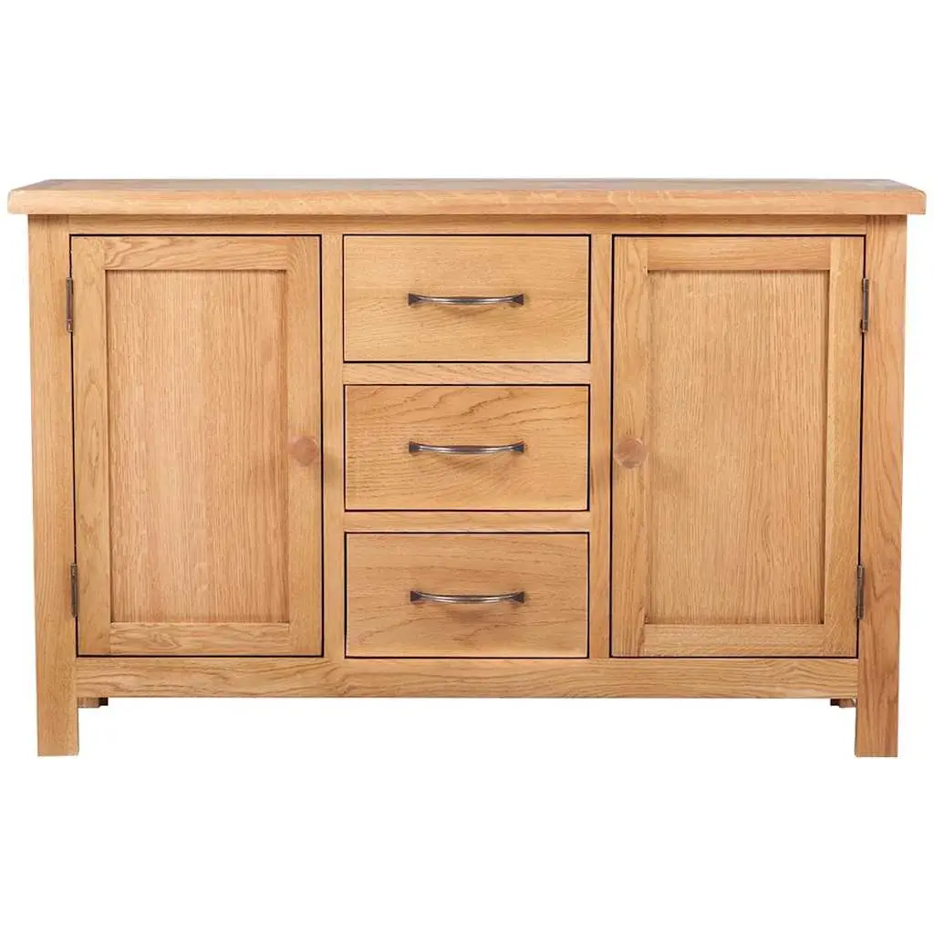 Wooden Sideboard Brown 110 x 33.5 x 70 cm 3 Drawers 2 Cupboards Solid Oak Storage Cabinet