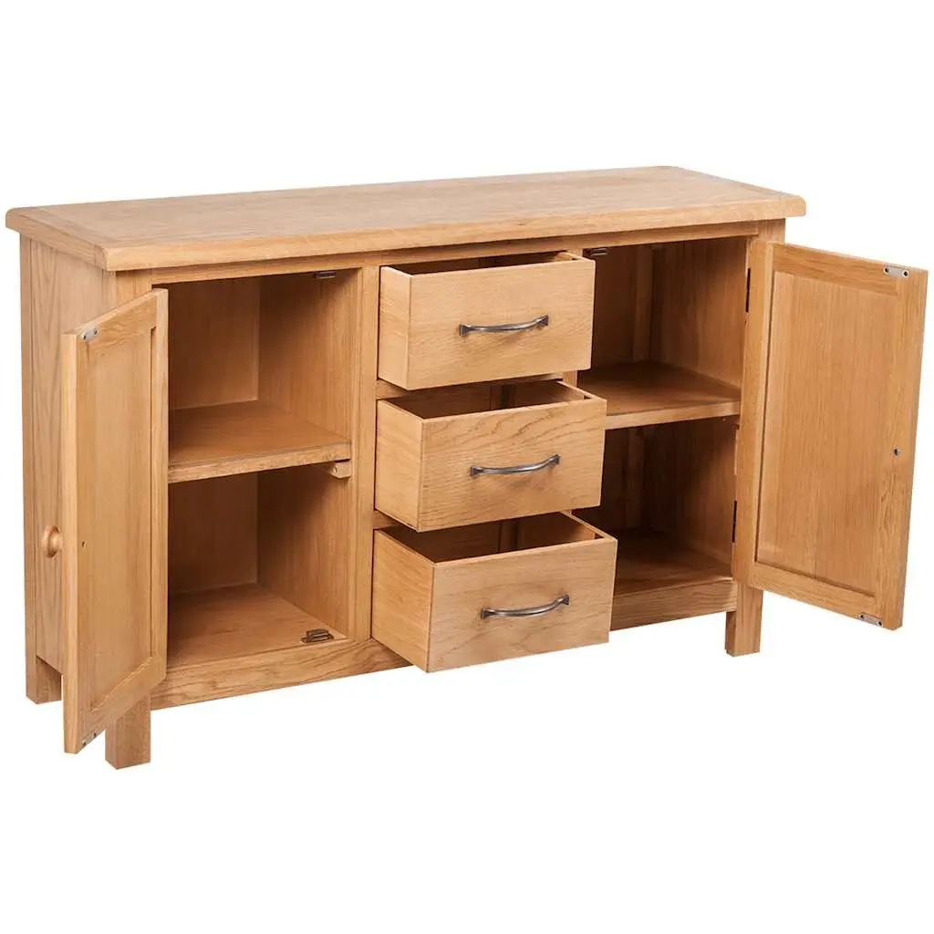 Wooden Sideboard Brown 110 x 33.5 x 70 cm 3 Drawers 2 Cupboards Solid Oak Storage Cabinet