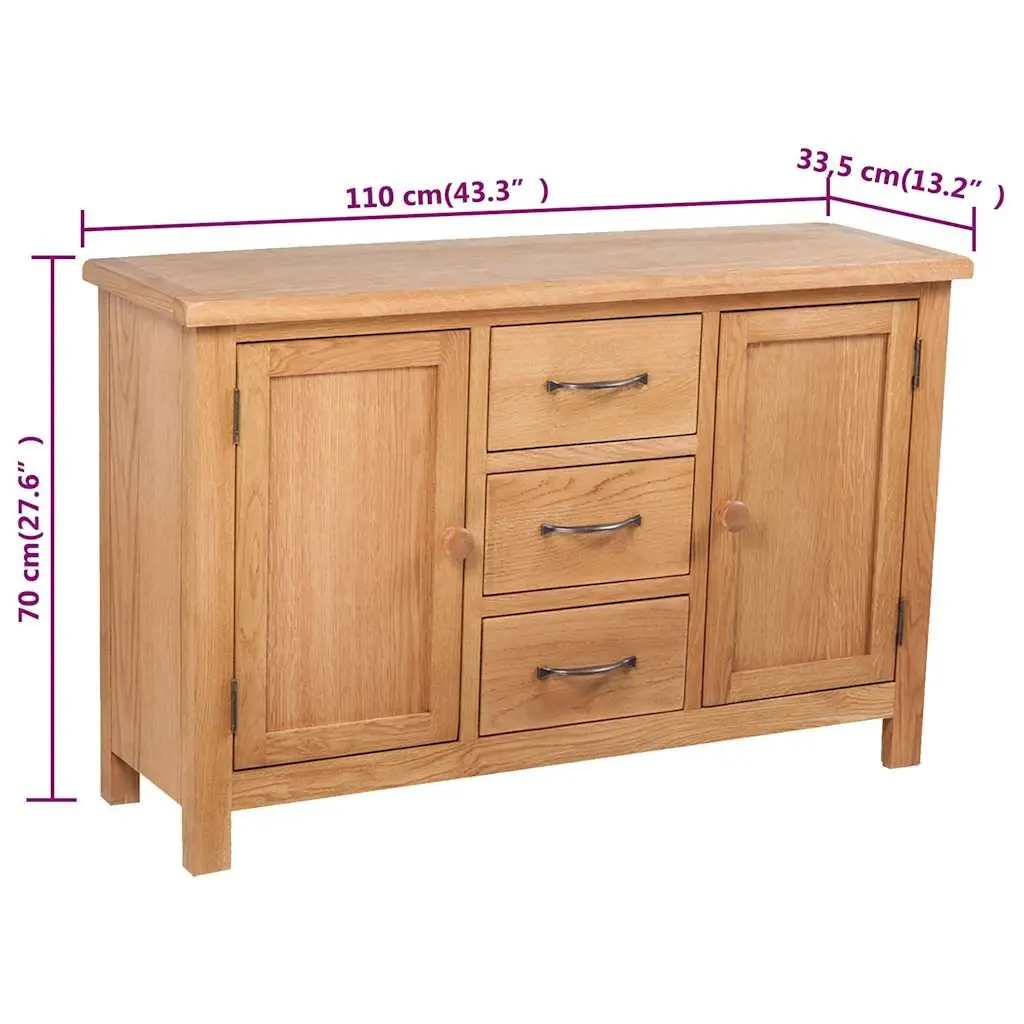 Wooden Sideboard Brown 110 x 33.5 x 70 cm 3 Drawers 2 Cupboards Solid Oak Storage Cabinet