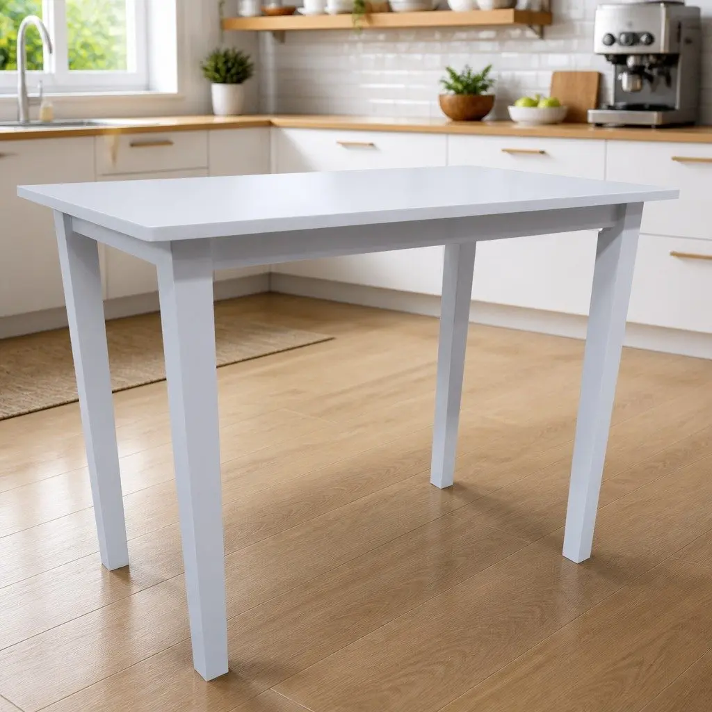 Wooden Bar Table White Real Wood Veneer Top Rubberwood Legs Easy to Clean