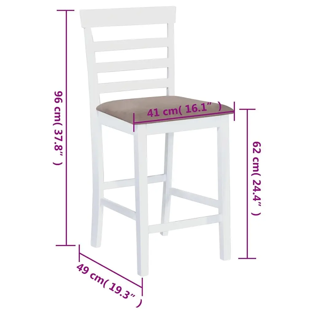 Bar Stools White Fabric Padded Seat Kitchen Dining Chair Set of 2