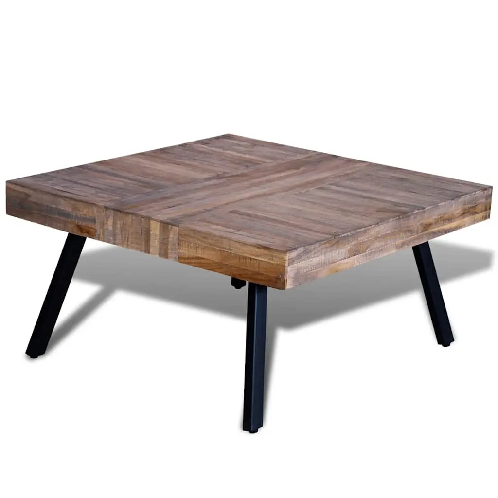 Coffee Table Brown Square Reclaimed Teak Wood Solid Accent Living Room