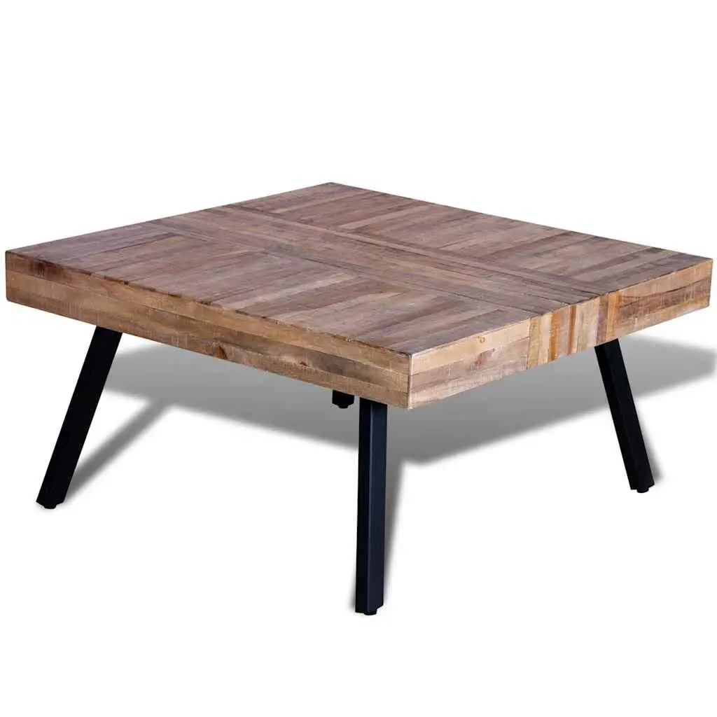 Coffee Table Brown Square Reclaimed Teak Wood Solid Accent Living Room