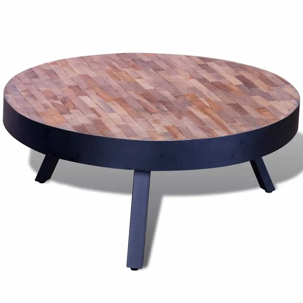 Round Coffee Table Black Reclaimed Wood Vintage Handmade 1 Piece