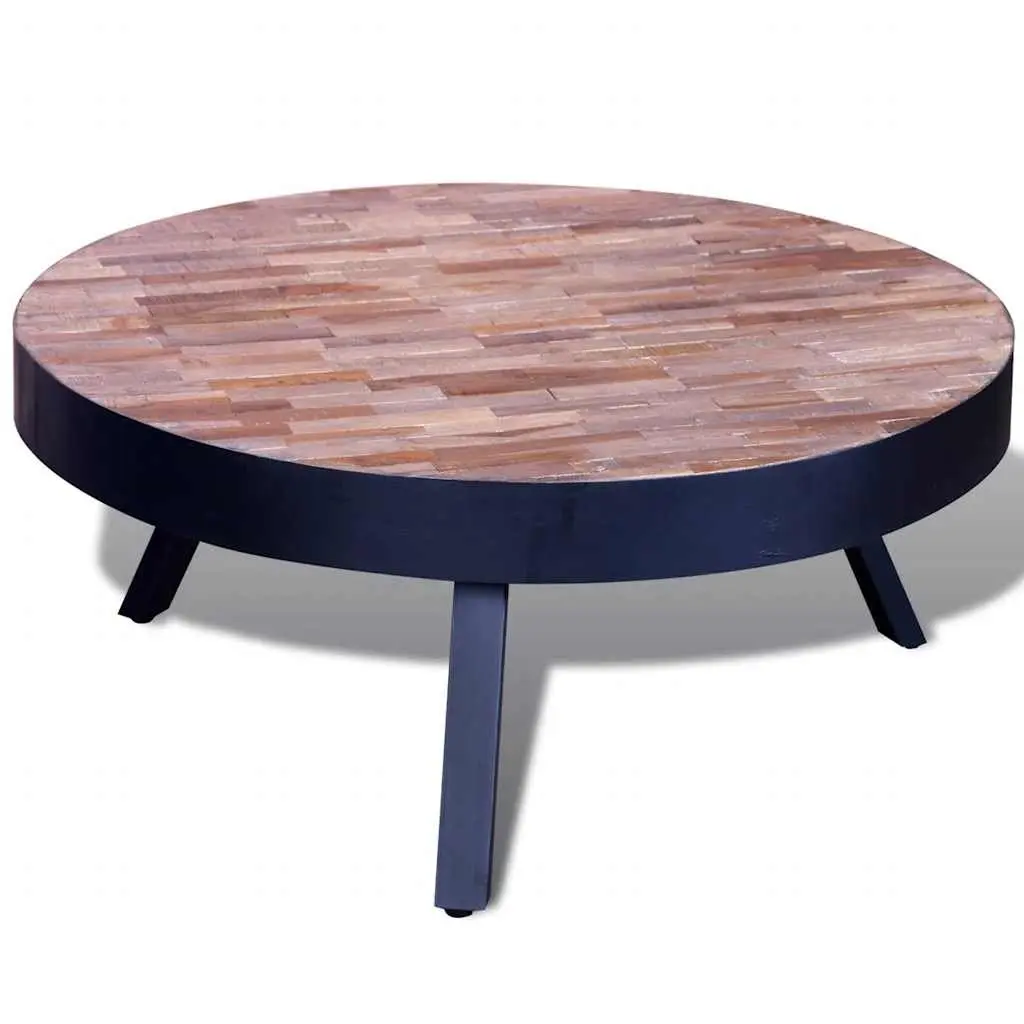 Round Coffee Table Black Reclaimed Wood Vintage Handmade 1 Piece