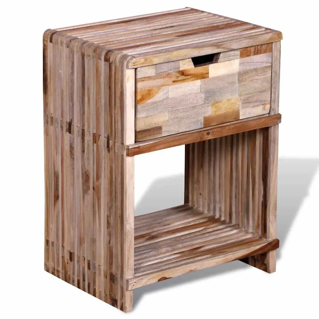 Bedside Table Brown Reclaimed Wood Drawer Storage Vintage Nightstand