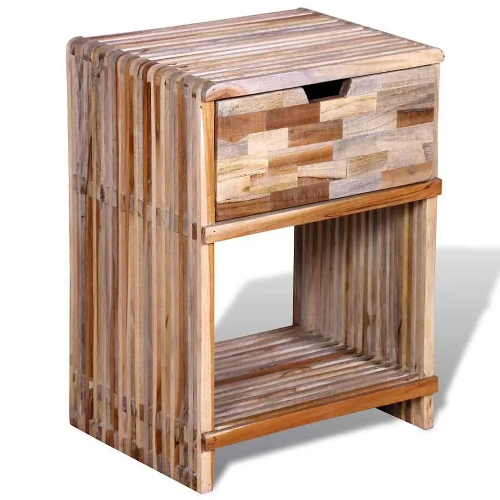 Bedside Table Brown Reclaimed Wood Drawer Storage Vintage Nightstand