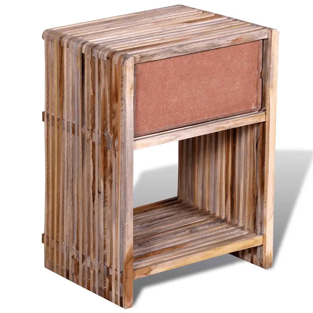 Bedside Table Brown Reclaimed Wood Drawer Storage Vintage Nightstand