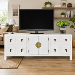 Compact White Sideboard with 8 Drawers and 2 Doors