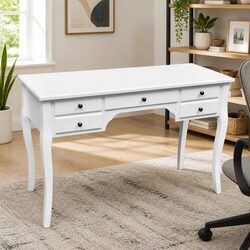 Wooden French Desk 5 Drawers Antique Look Study Office Furniture Storage