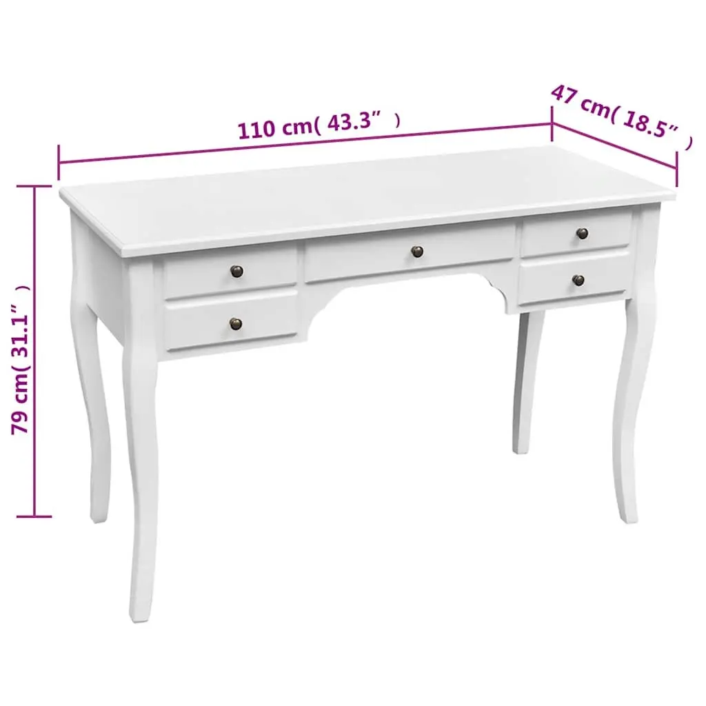 Wooden Desk White 5 Drawers Antique Look Study Office Furniture Storage