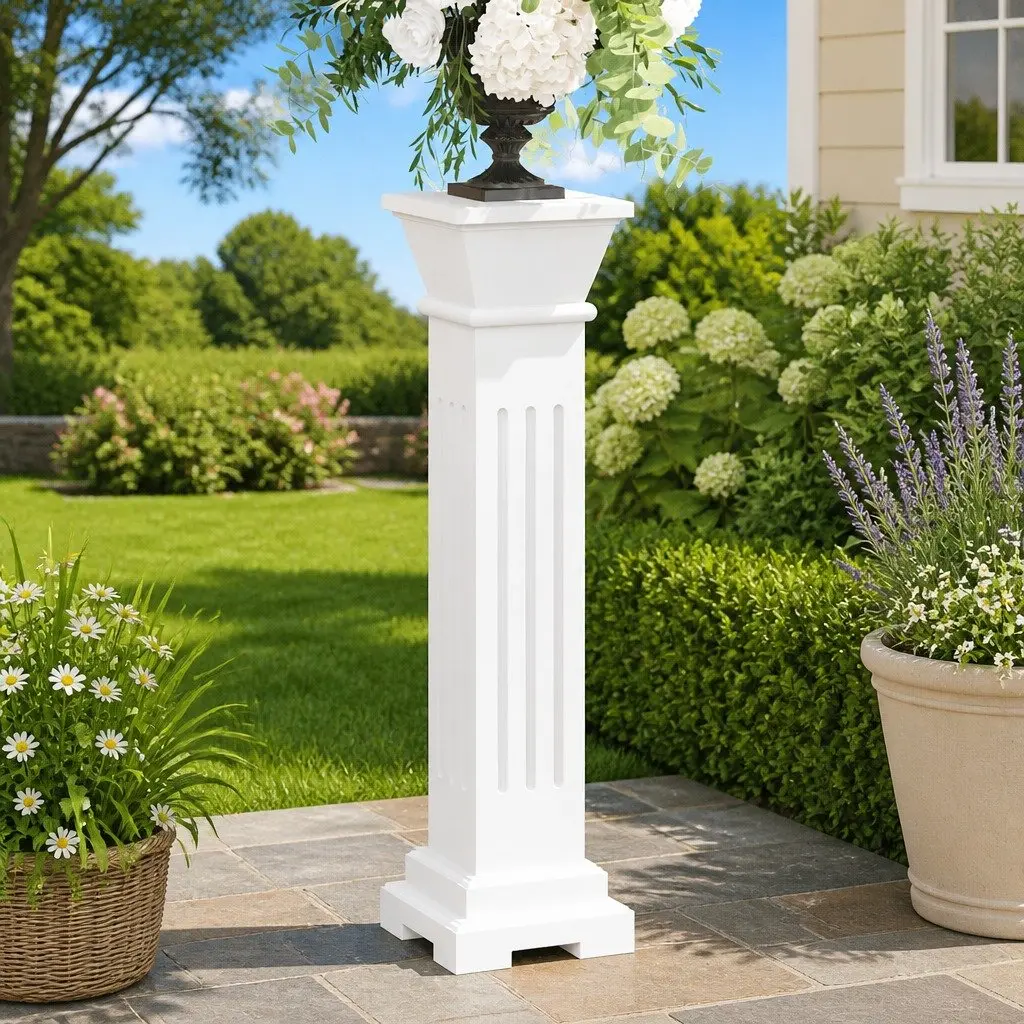 Square Pillar Plant Stand White Indoor Outdoor Display Pedestal