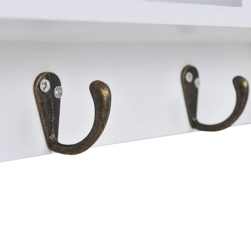 Wall Cabinet White MDF 3 Hooks 2 Door Compartments 1 Middle Shelf