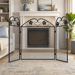 Compact 3-Panel Black Fireplace Screen for Your Home