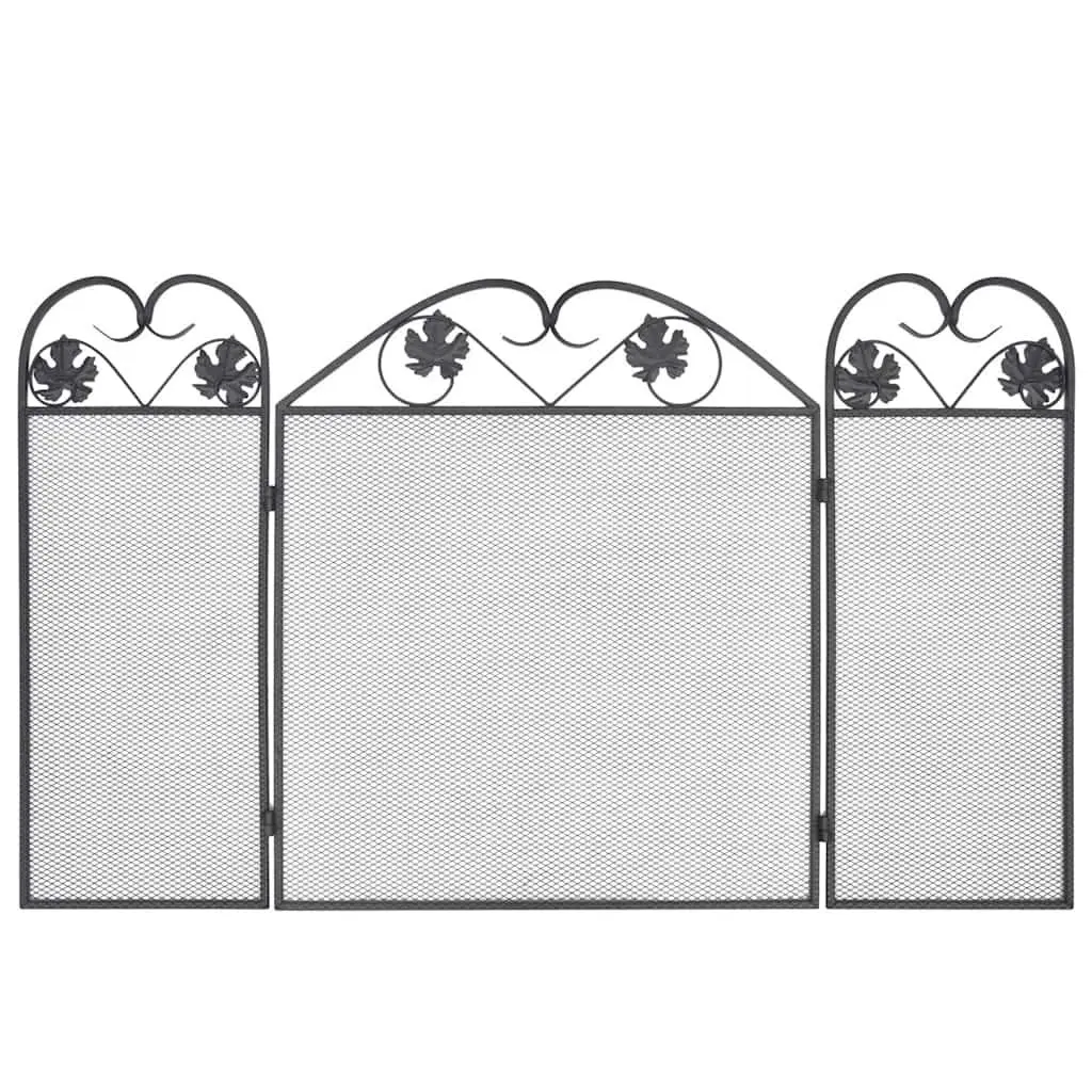 3-Panel Fireplace Screen Black Spark Guard Folding Safety Barrier Fireplace