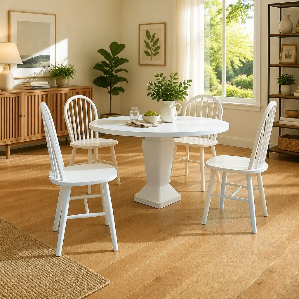 Dining Chairs White 4 Piece Rounded Backrest Rubber Wood Set