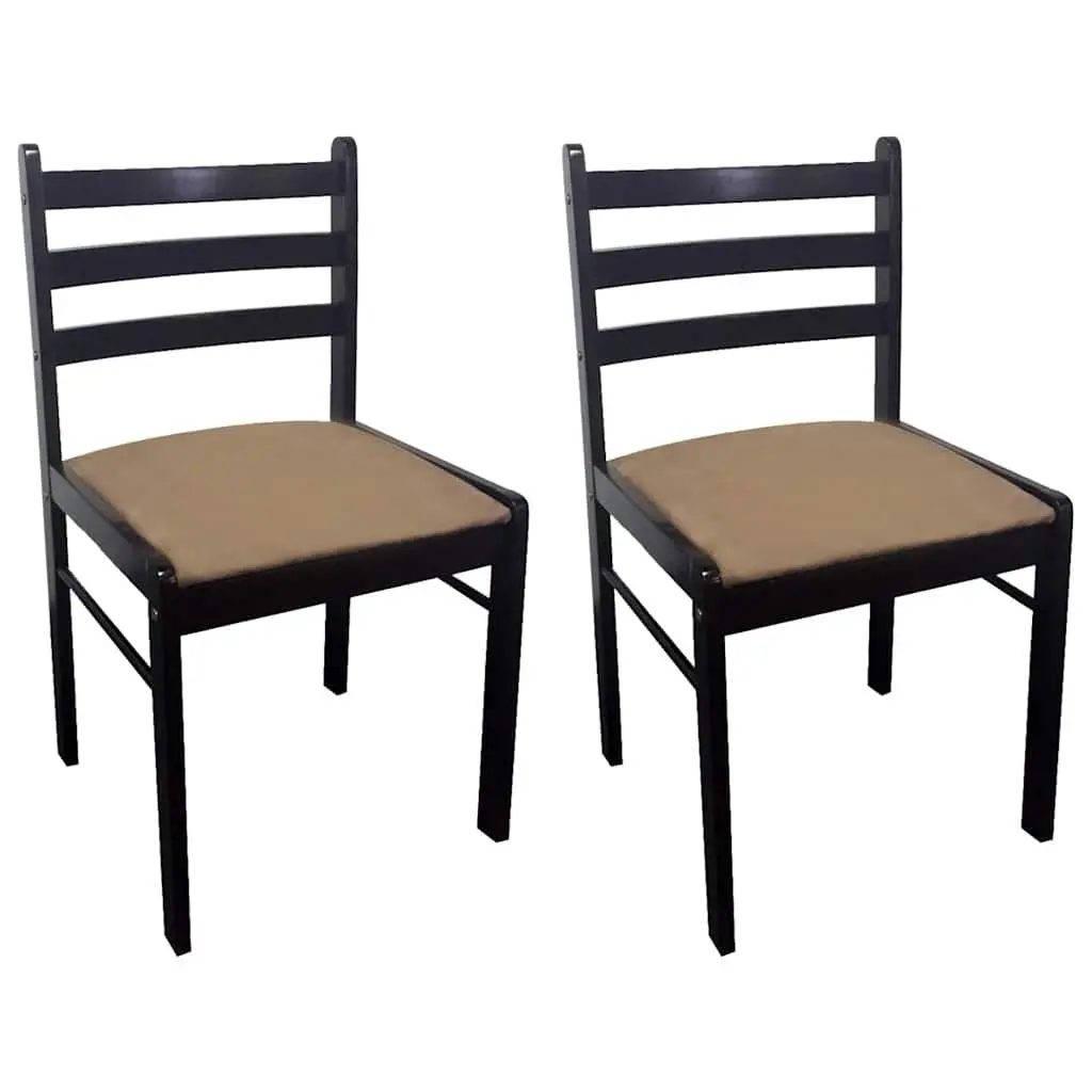 Dining Chairs Brown Rubberwood Padded Velvet Seat Set of 2