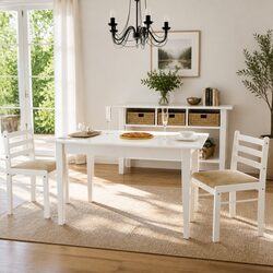 Dining Chairs Set 2 pcs White Solid Rubber Wood Padded Seat Kitchen Room