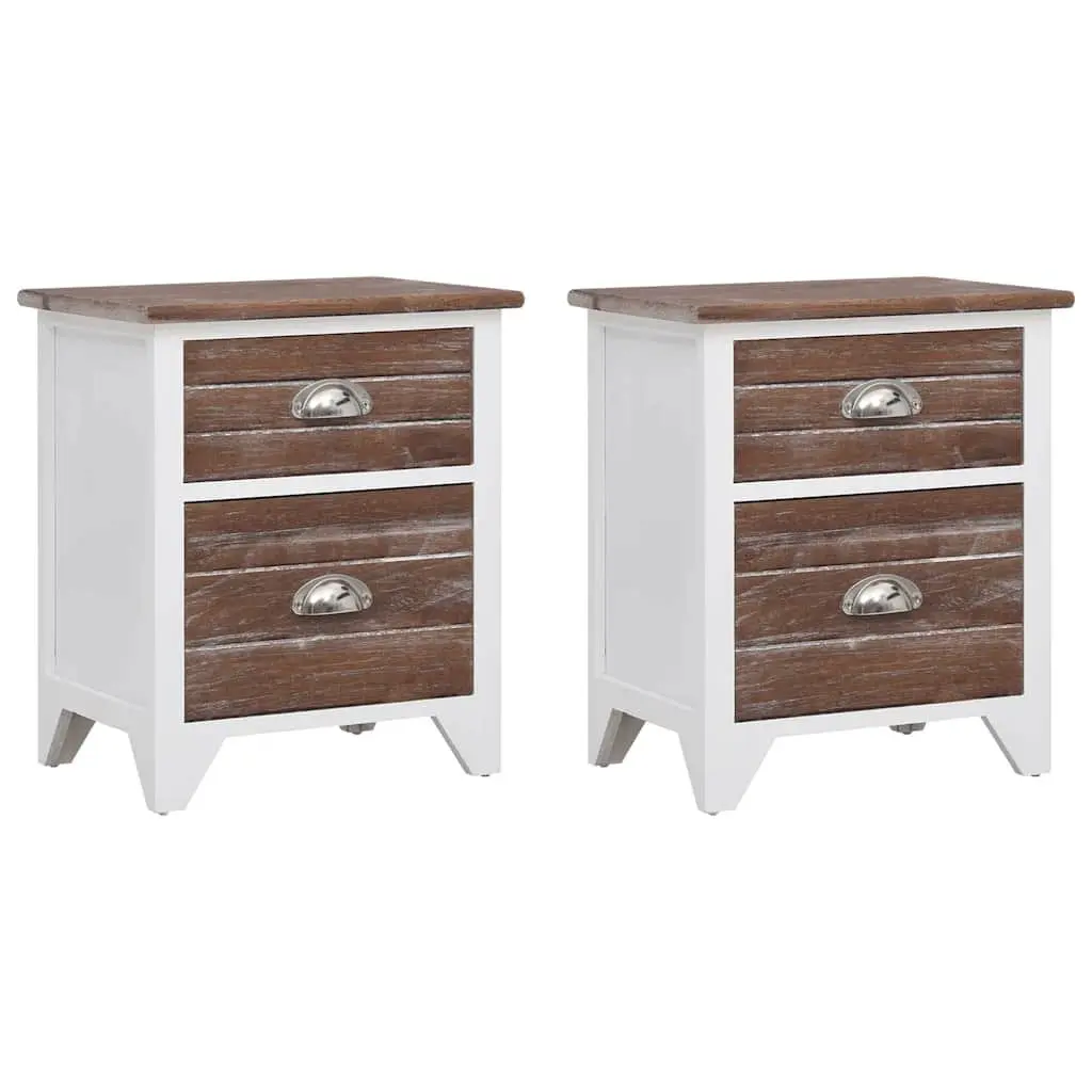 Bedside Tables Brown White 2 Drawers Storage Cabinets Bedroom