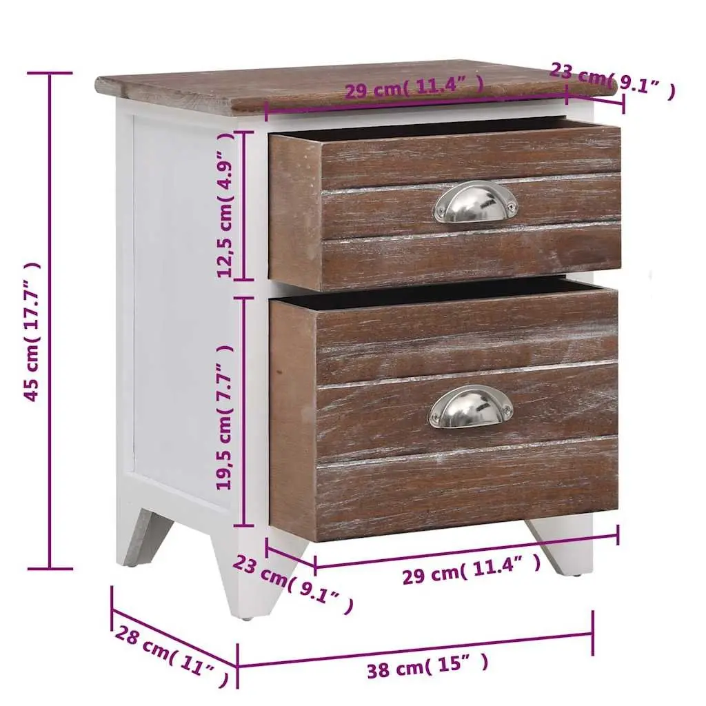Bedside Tables Brown White 2 Drawers Storage Cabinets Bedroom