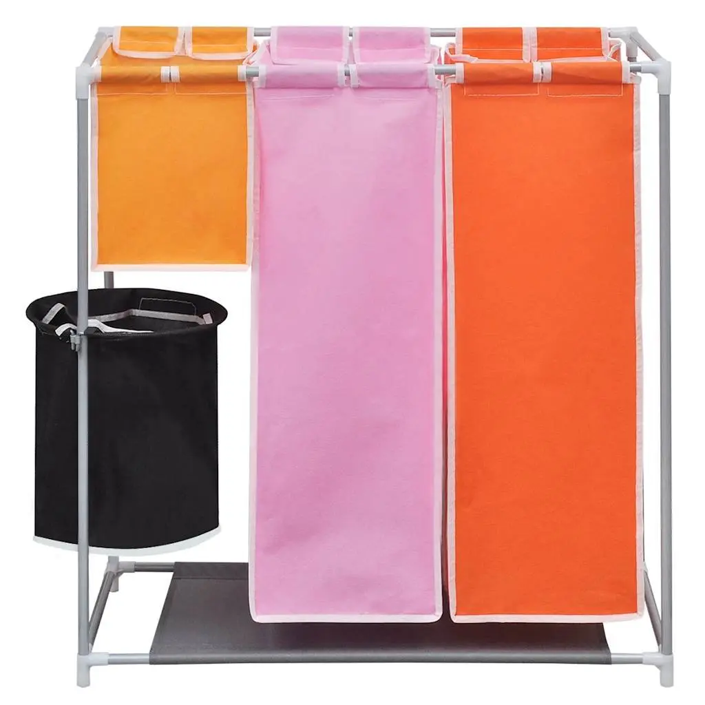 3-Section Laundry Sorter Hamper Multicolour Removable Bags Durable Iron Frame