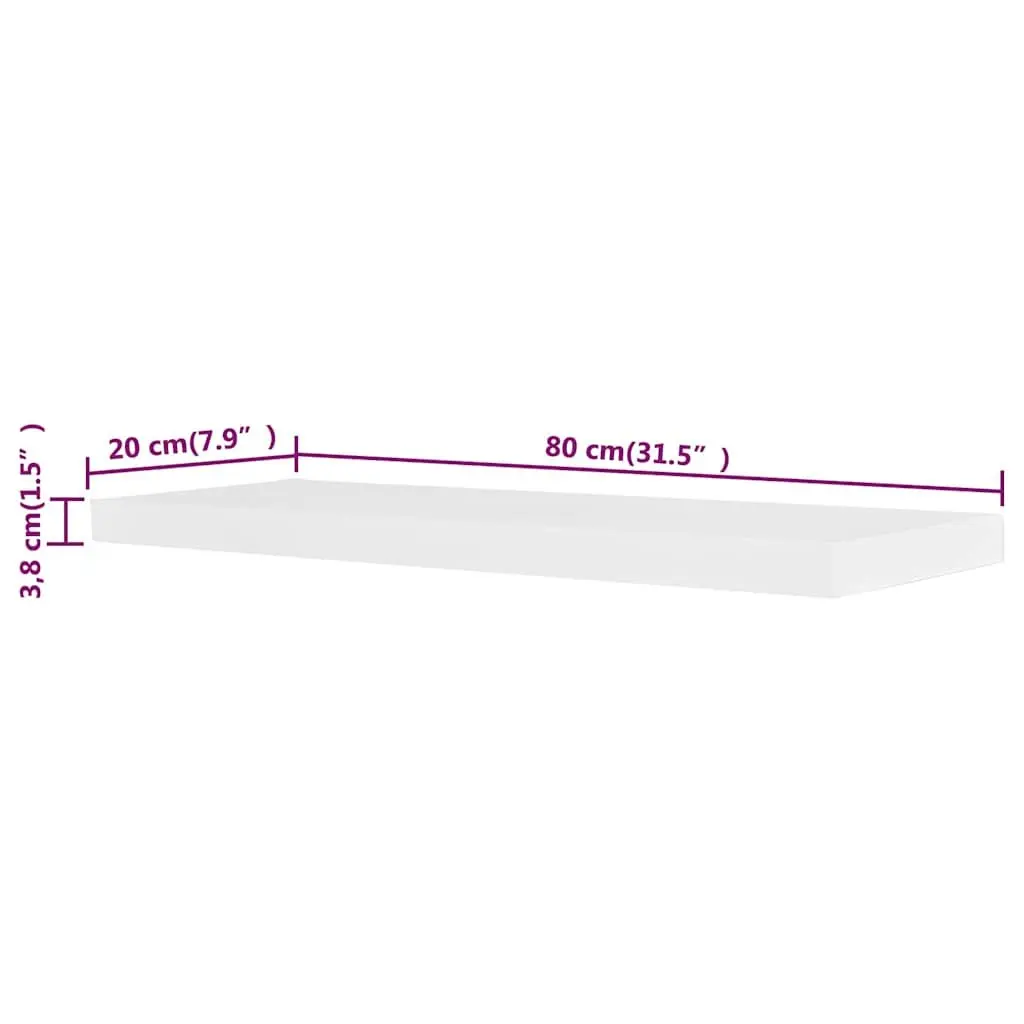 Floating Wall Display Shelves White Set of 2 MDF Invisible Mounting System Contemporary Aesthetic