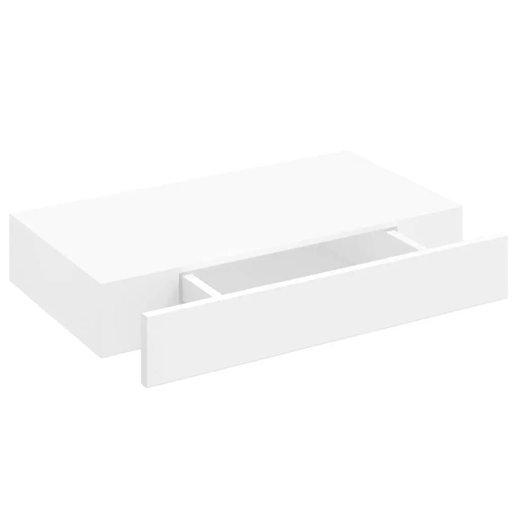 Floating Wall Shelf White with Drawer Easy Installation