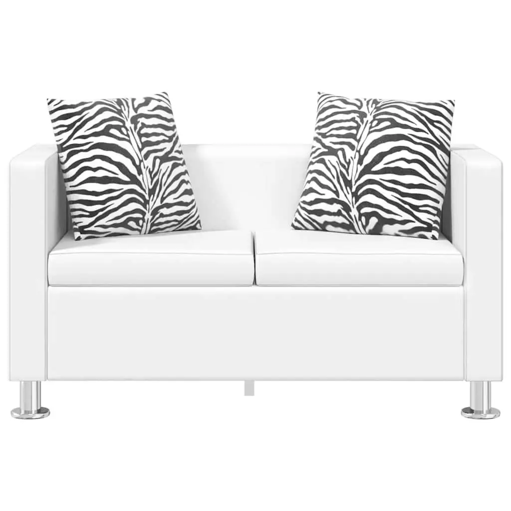 White Modern 2-Seater Sofa Padded Cushions Artificial Leather Wide Seating