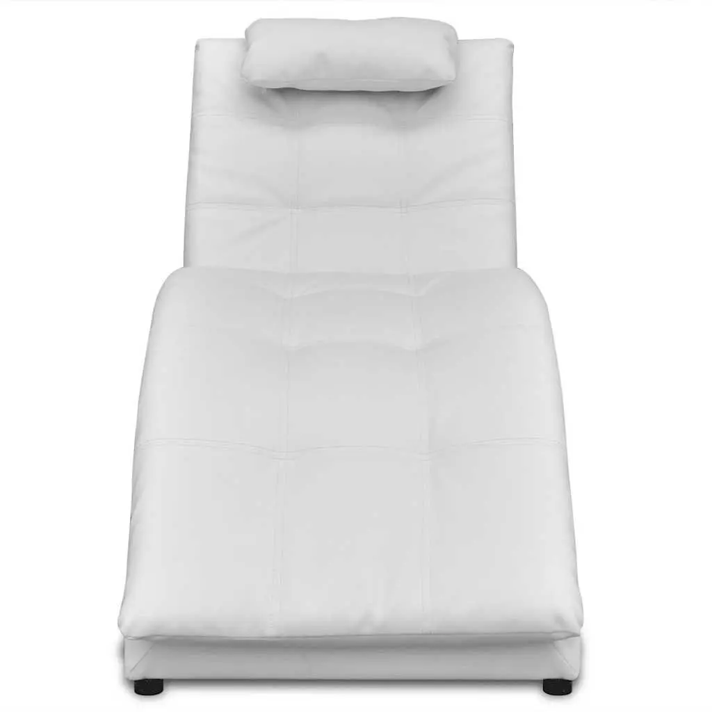 Chaise Longue White Faux Leather Lounger with Pillow Modern Living Room
